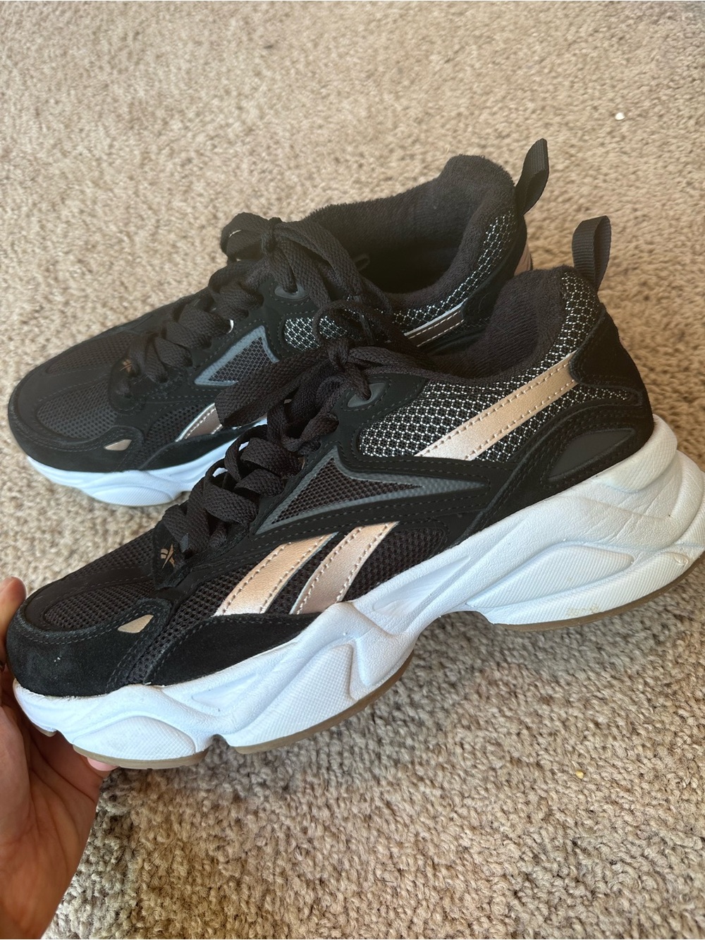 Reebok Women's Black & Rose Gold Chunky Runner Sneakers